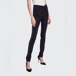 Veronica Beard mid-rise dark wash skinny jean with ribbon side stripe detail